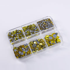 Mixed Sizes 6 Grid Box Citrine Glass HotFix Rhinestones For Clothing DIY