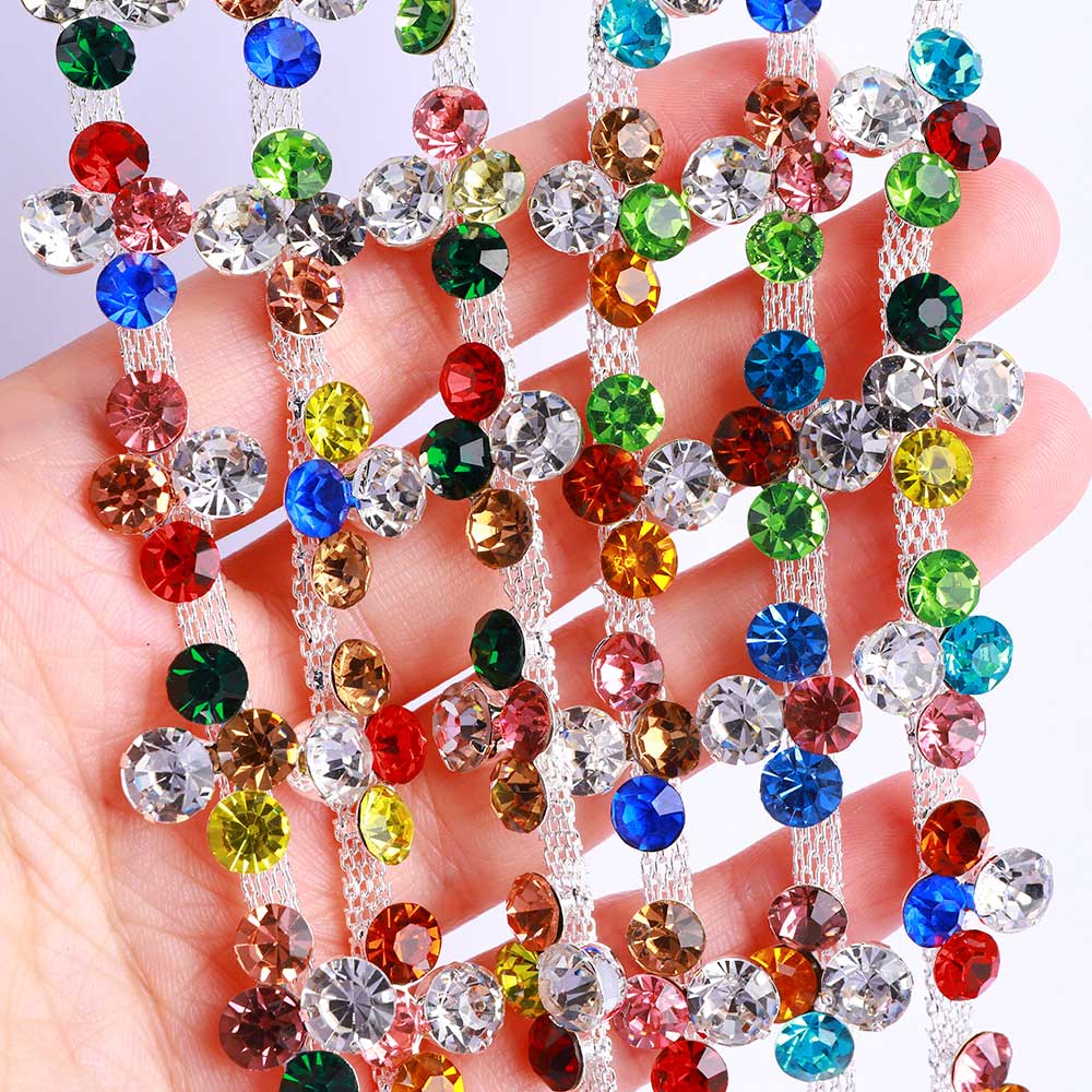 Sew-on Mixed Colors Glass Rhinestone Trim Chain Applique RA715 Secondary image
