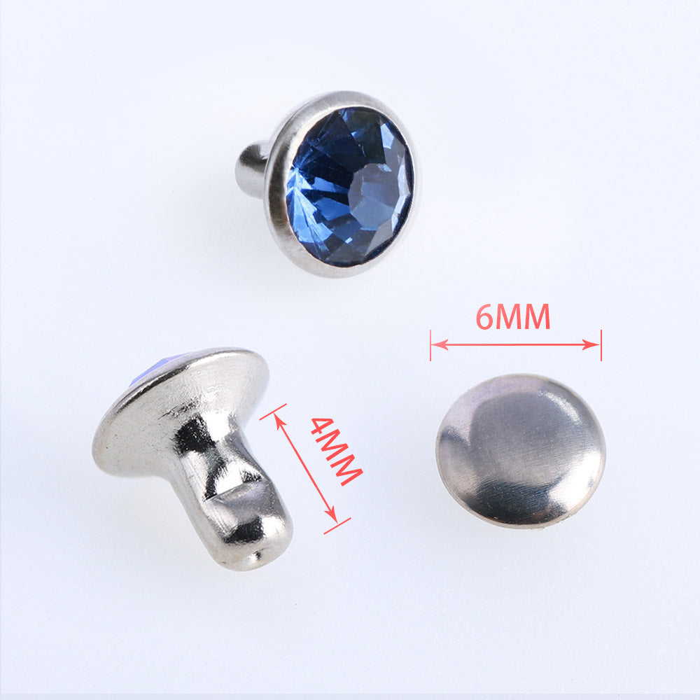 100 Sets Light Blue Glass Rhinestone Rivets for Leather Craft DIY Making WholesaleRhinestone