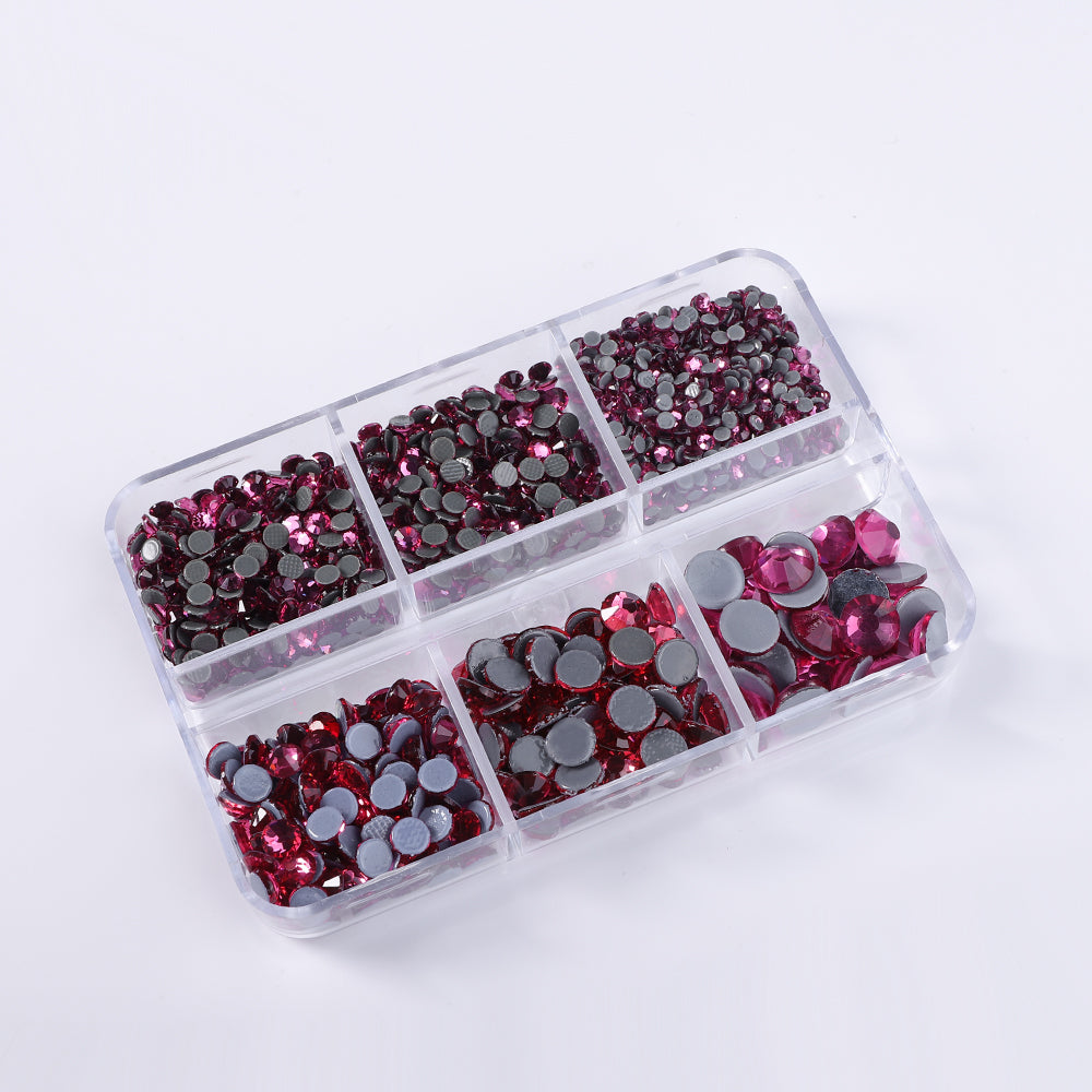 Mixed Sizes 6 Grid Box Rose Glass HotFix Rhinestones For Clothing DIY WholesaleRhinestone