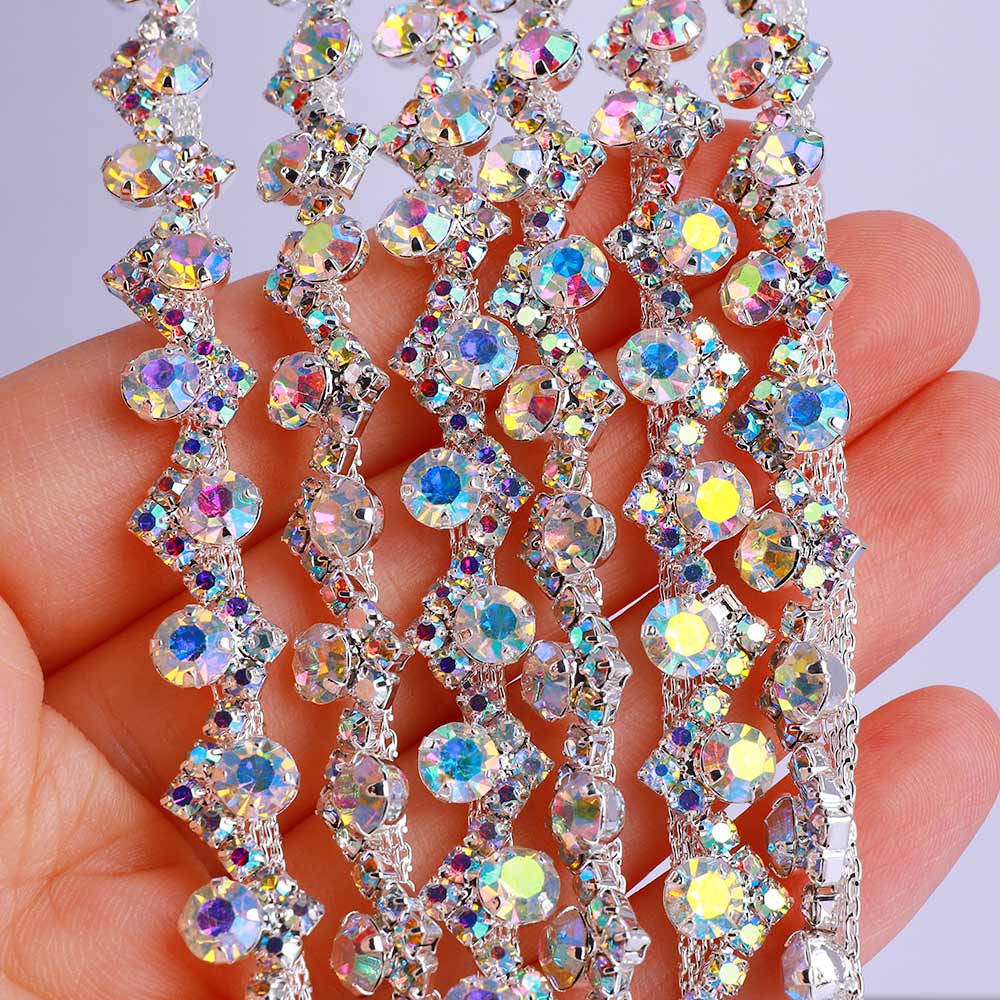 Sew-on Crystal AB Glass Rhinestone Trim Chain Applique RA841 Secondary image