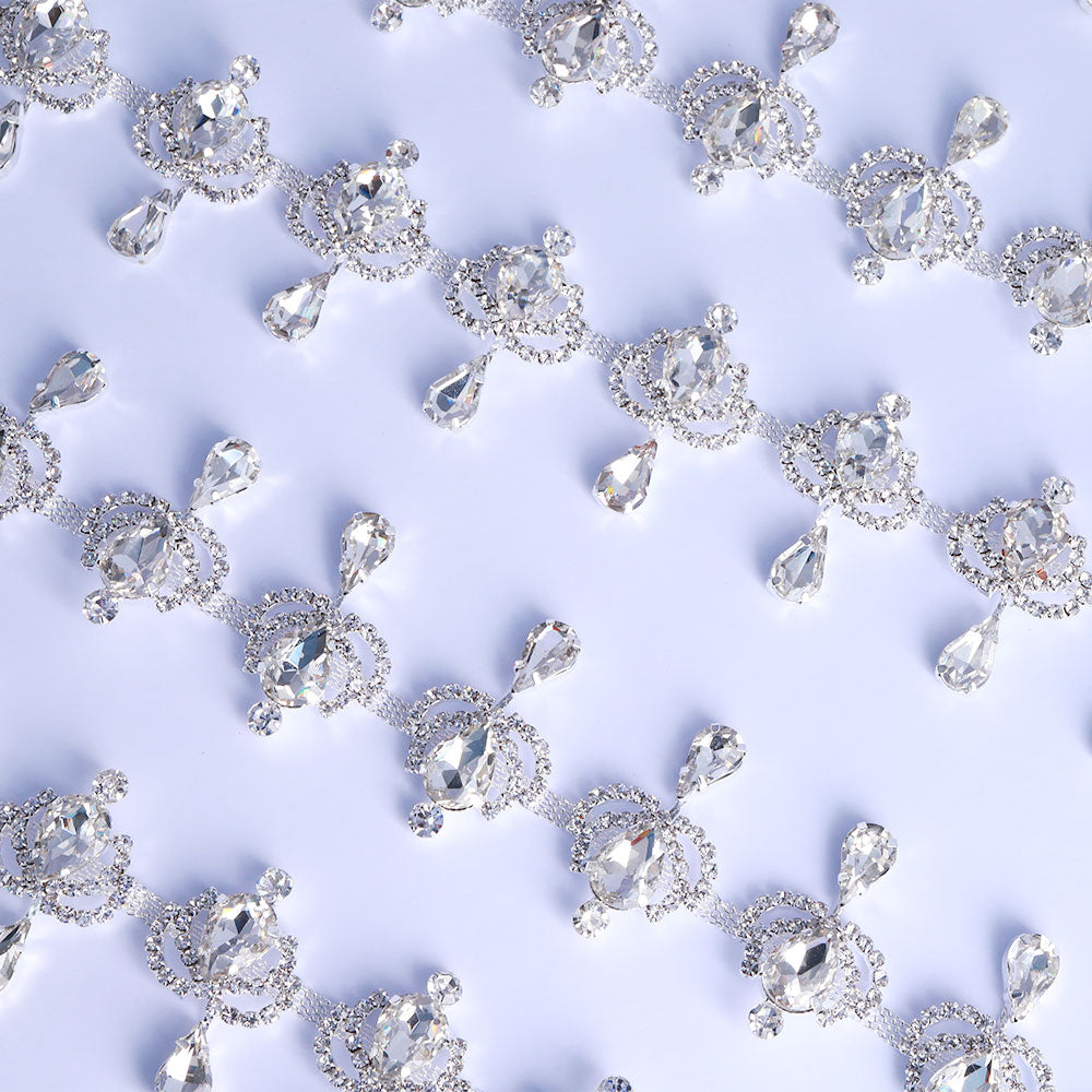 Sew-on Crystal Glass Raindrop Rhinestone Trim Chain Applique RA1189 Secondary image
