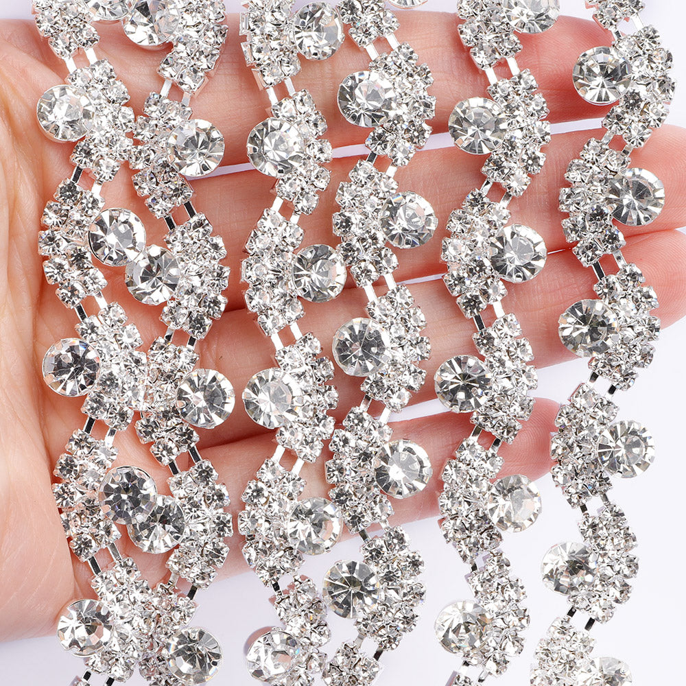 Sew-on Crystal Glass Rivoli Rhinestone Trim Chain Applique RA709 WholesaleRhinestone