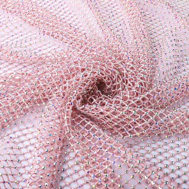 Kristallab -Strassnetz -Mesh -Stoffnähung elastischer Trimm - Pink Zweitbild