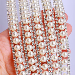 Sew-on Crystal Glass Rhinestone Pearl Trim Chain Applique RA859 WholesaleRhinestone