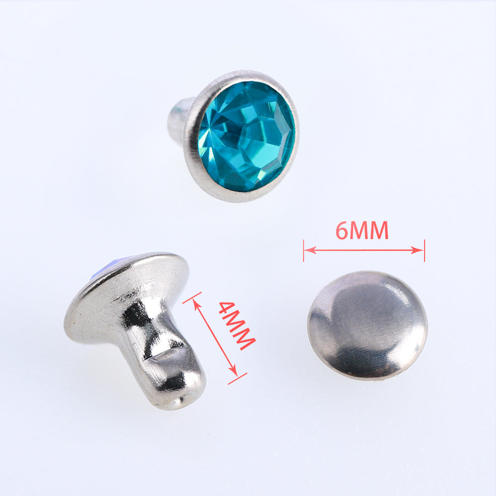 100 Sets Aquamarine Glass Rhinestone Rivets for Leather Craft DIY Making WholesaleRhinestone