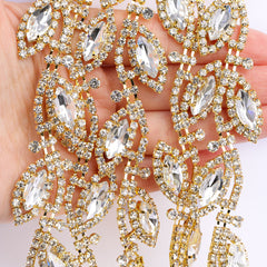 Sew-on Crystal Glass Raindrop Rhinestone Trim Chain Applique RA905 WholesaleRhinestone