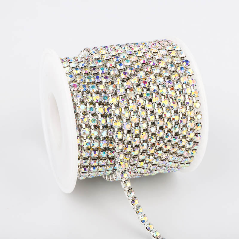 Crystal AB Glass Rhinestones Close Cup Chain -1 Row Silver Base Secondary image