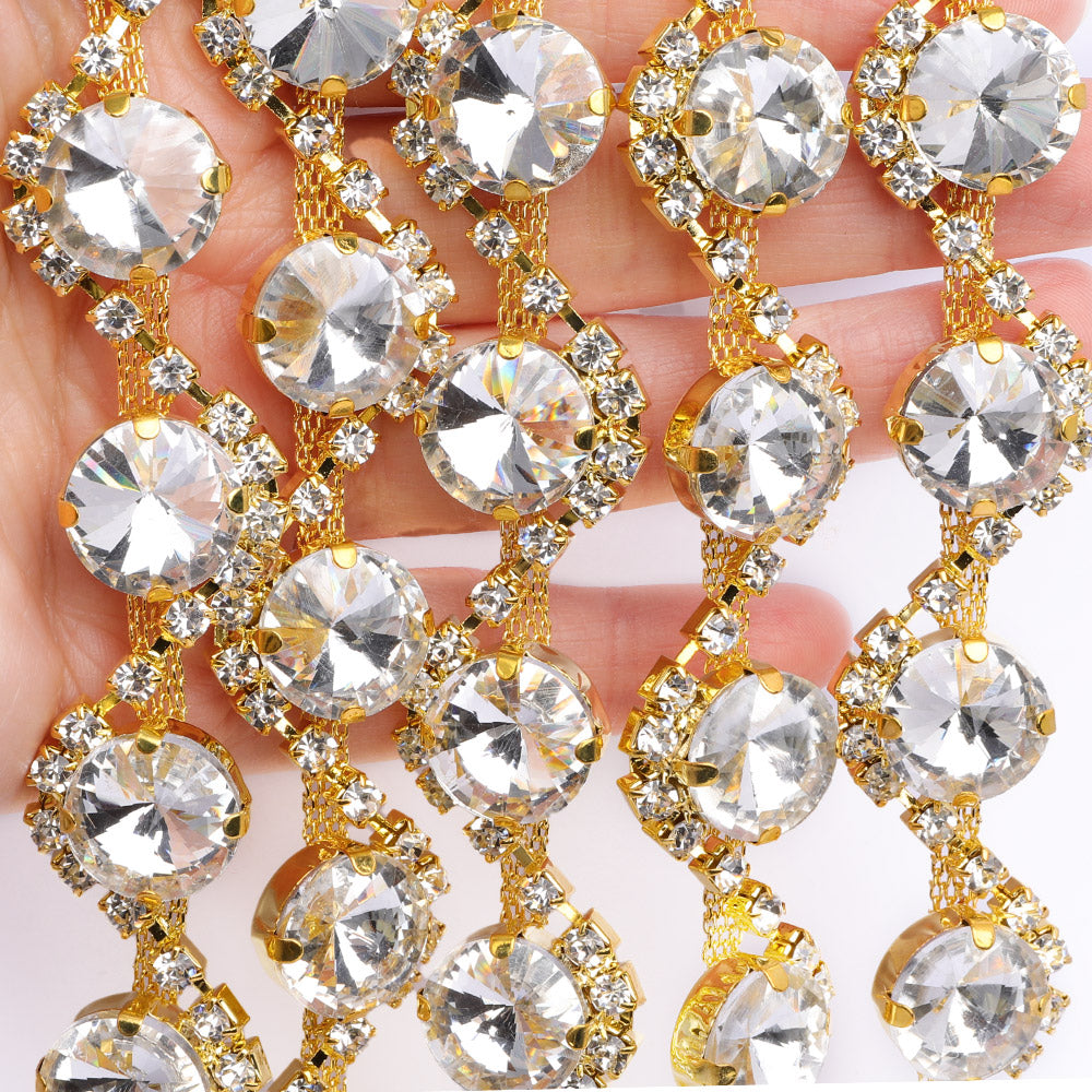 Sew-on Crystal Glass Rivoli Rhinestone Trim Chain Applique RA135 WholesaleRhinestone