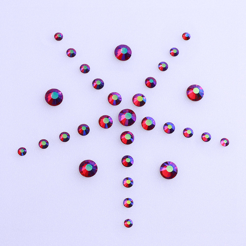 Mixed Sizes Dark Siam AB Glass FlatBack Rhinestones For Nail Art Silver Back Secondary image