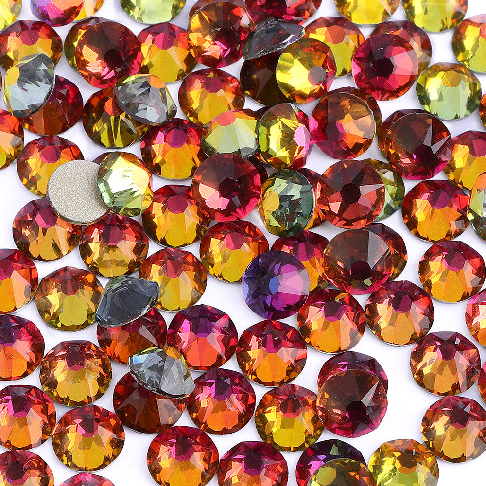 Red Volcano Glass Flat Back Glue-On Rhinestones 16 Cut Facets WholesaleRhinestone