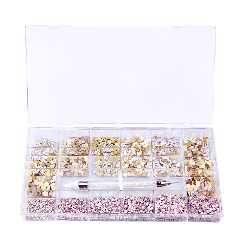 Blandede flerformer Pink Opal Glass Fancy Rhinestone Kit Box til neglekunst Hz2119 Sekundært billede