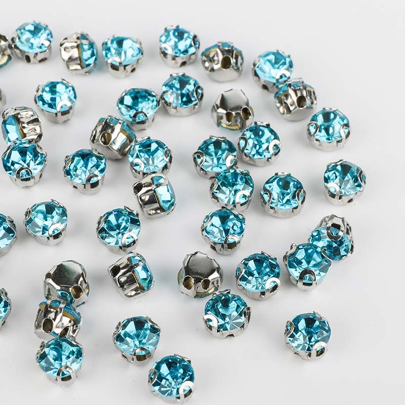 Aquamarine Sewing 3D Claw Rhinestones Silver Base WholesaleRhinestone