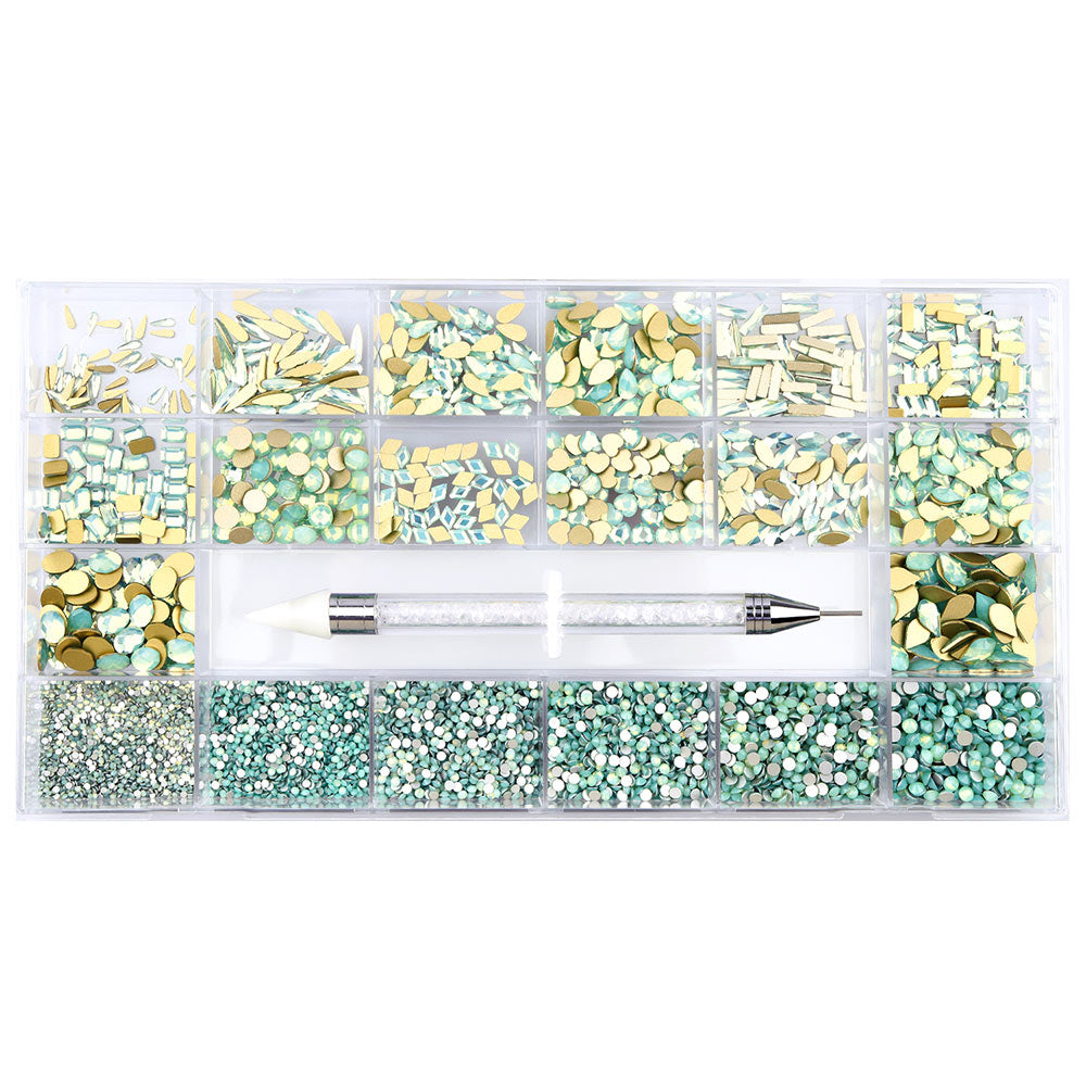 Mixed Multi Shapes Green Opal Glass Fancy Rhinestone Kit Box For Nail Art HZ2118 WholesaleRhinestone
