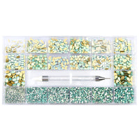 Mixed Multi Shapes Green Opal Glass Fancy Rhinestone Kit Box For Nail Art HZ2118 WholesaleRhinestone