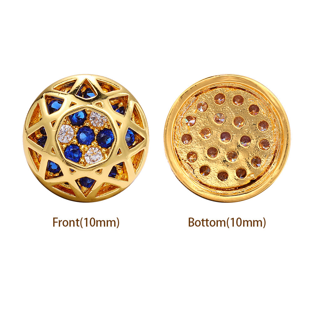 Round Shape Golden Plated High-Quality Sew-on Alloy Charms Inlaid Cubic Zirconia WholesaleRhinestone