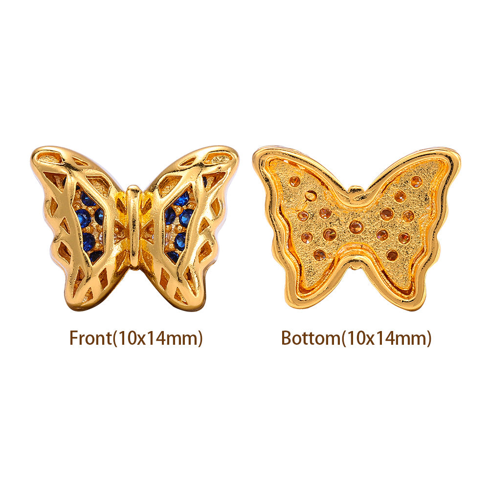 Butterfly Shape Golden Plated High-Quality Sew-on Alloy Charms Inlaid Cubic Zirconia WholesaleRhinestone