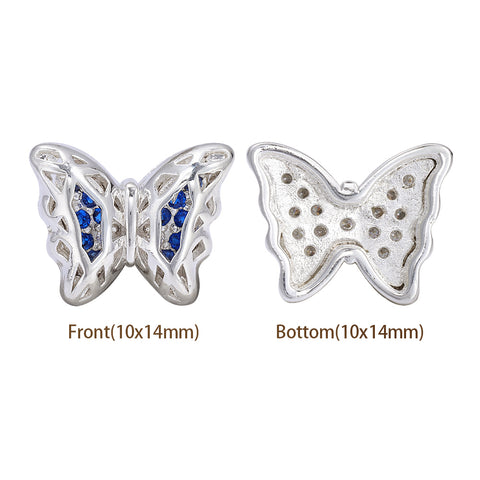 Butterfly Shape Silver Plated High-Quality Sew-on Alloy Charms Inlaid Cubic Zirconia
