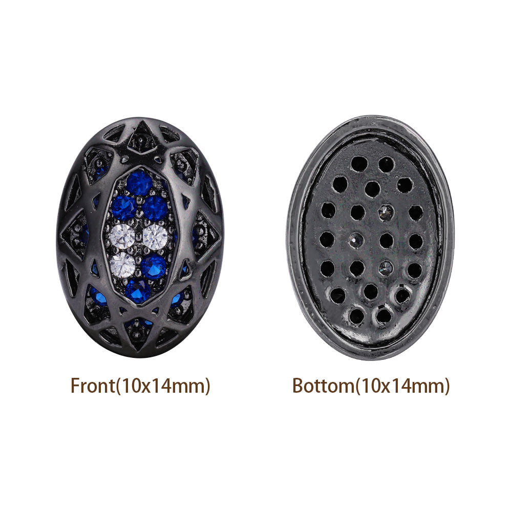 Oval Shape Hematite Plated High-Quality Sew-on Alloy Charms Inlaid Cubic Zirconia WholesaleRhinestone