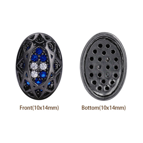 Oval Shape Hematite Plated High-Quality Sew-on Alloy Charms Inlaid Cubic Zirconia