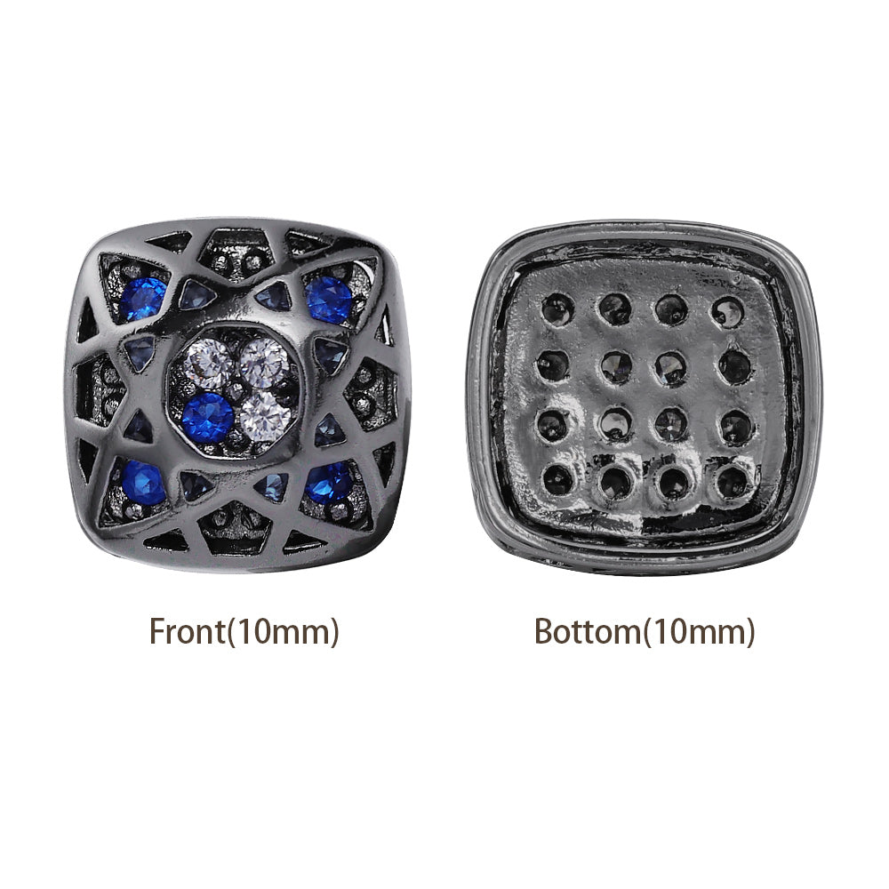 Cushion Square Shape Hematite Plated High-Quality Sew-on Alloy Charms Inlaid Cubic Zirconia WholesaleRhinestone