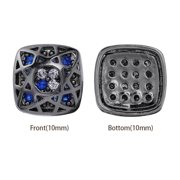 Cushion Square Shape Hematite Plated High-Quality Sew-on Alloy Charms Inlaid Cubic Zirconia WholesaleRhinestone