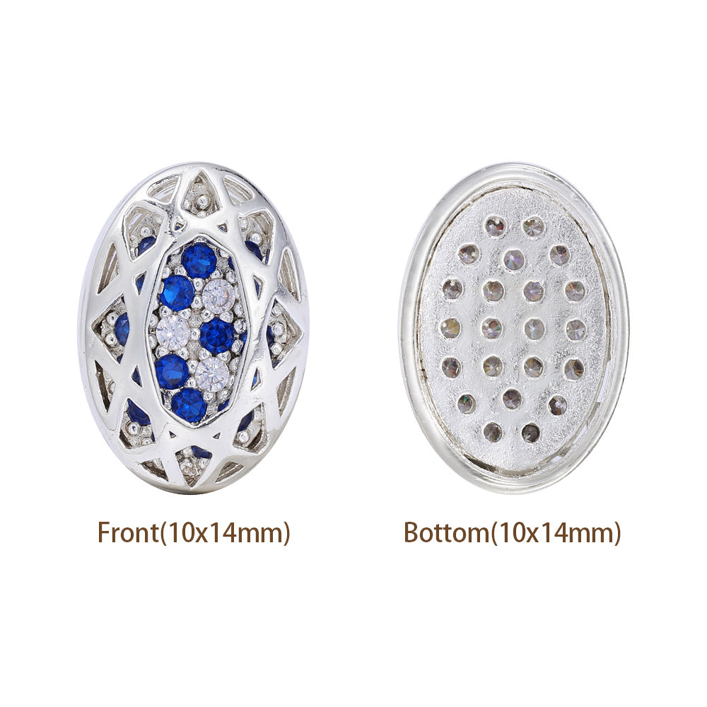 Oval Shape Silver Plated High-Quality Sew-on Alloy Charms Inlaid Cubic Zirconia