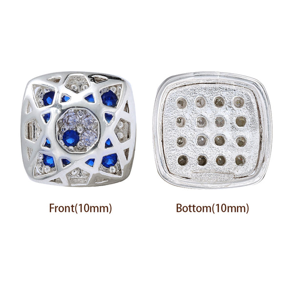 Cushion Square Shape Silver Plated High-Quality Sew-on Alloy Charms Inlaid Cubic Zirconia WholesaleRhinestone