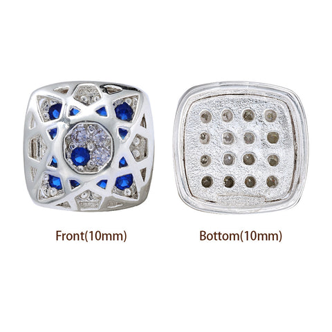 Cushion Square Shape Silver Plated High-Quality Sew-on Alloy Charms Inlaid Cubic Zirconia