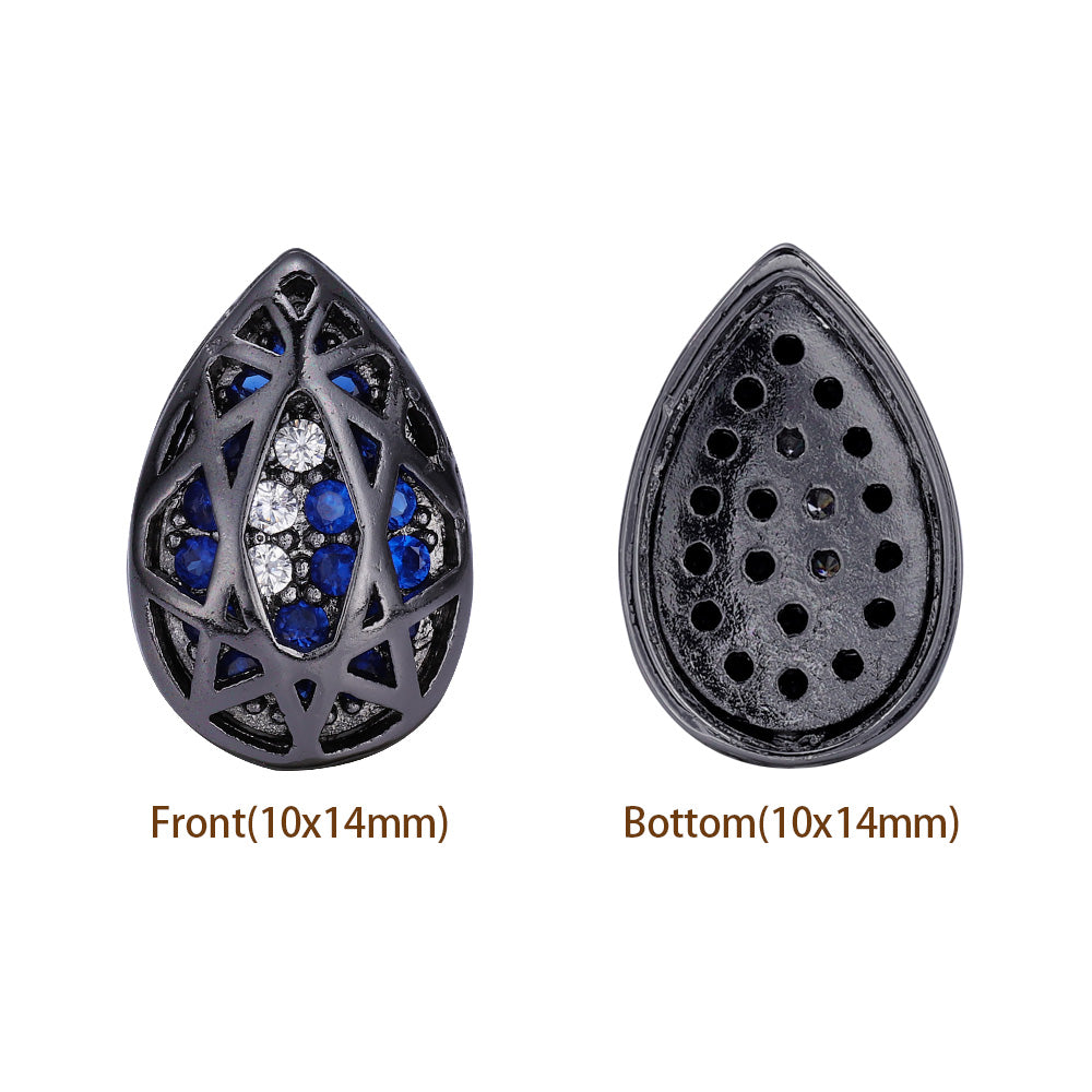 Drop Shape Hematite Plated High-Quality Sew-on Alloy Charms Inlaid Cubic Zirconia WholesaleRhinestone
