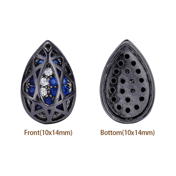 Drop Shape Hematite Plated High-Quality Sew-on Alloy Charms Inlaid Cubic Zirconia WholesaleRhinestone
