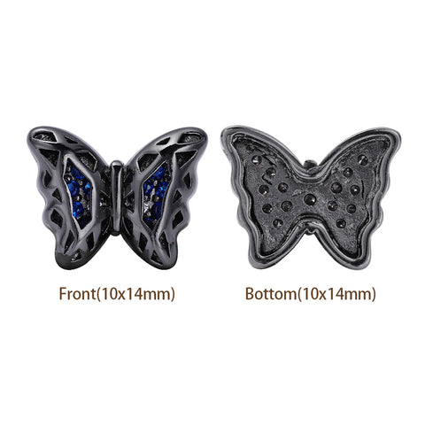 Butterfly Shape Hematite Plated High-Quality Sew-on Alloy Charms Inlaid Cubic Zirconia