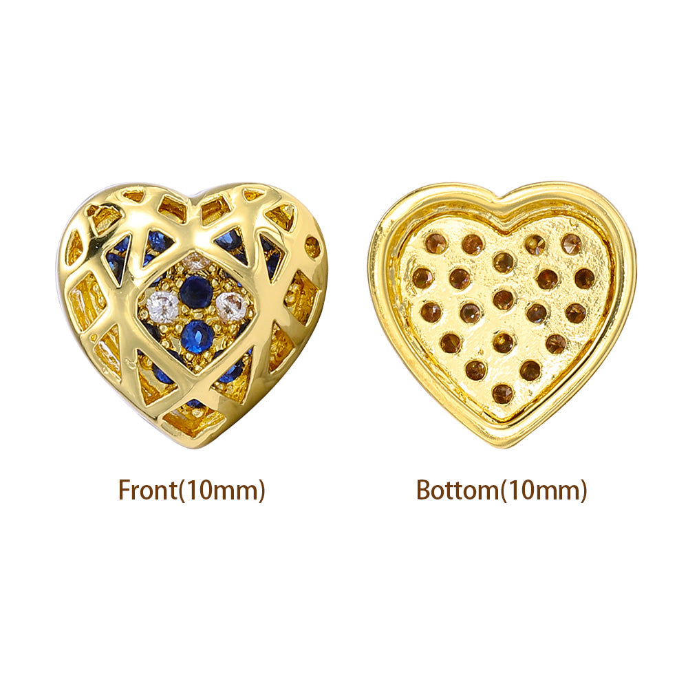 Heart Shape Golden Plated High-Quality Sew-on Alloy Charms Inlaid Cubic Zirconia WholesaleRhinestone