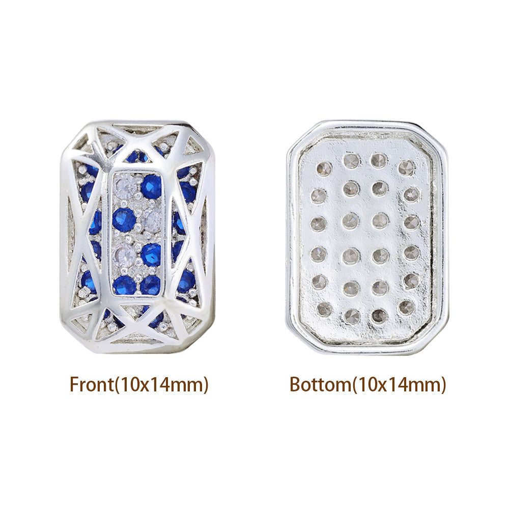 Octagon Shape Silver Plated High-Quality Sew-on Alloy Charms Inlaid Cubic Zirconia