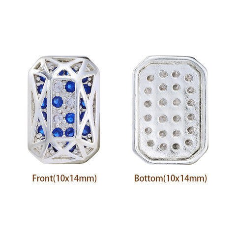 Octagon Shape Silver Plated High-Quality Sew-on Alloy Charms Inlaid Cubic Zirconia