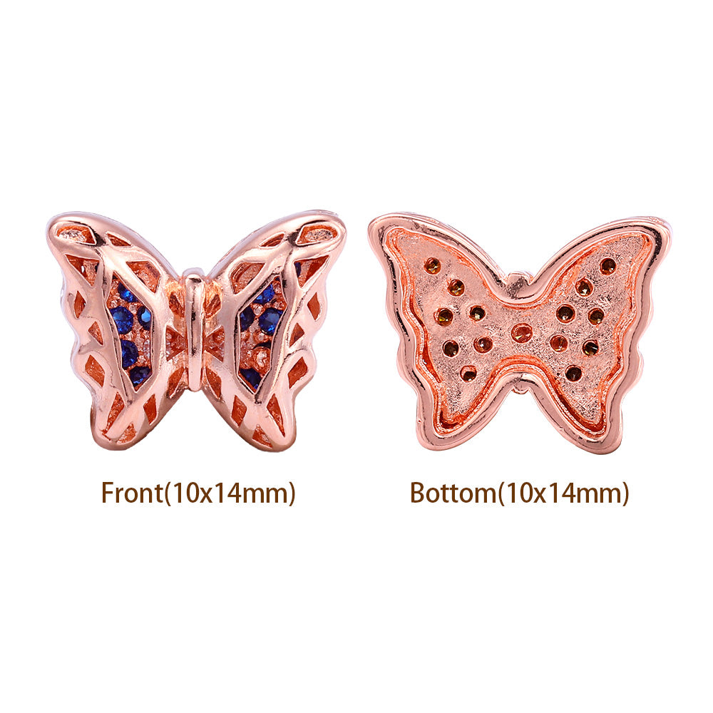 Butterfly Shape Rose Gold plated High-Quality Sew-on Alloy Charms Inlaid Cubic Zirconia