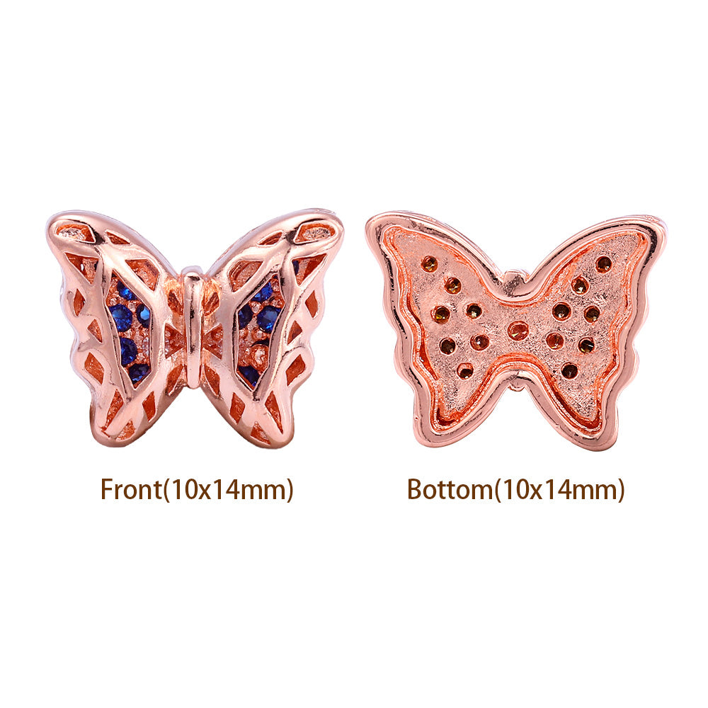 Butterfly Shape Rose Gold plated High-Quality Sew-on Alloy Charms Inlaid Cubic Zirconia WholesaleRhinestone