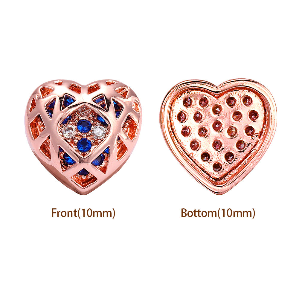 Heart Shape Rose Gold Plated High-Quality Sew-on Alloy Charms Inlaid Cubic Zirconia