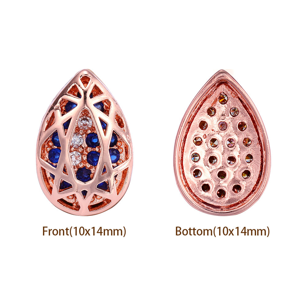 Drop Shape Rose Gold Plated High-Quality Sew-on Alloy Charms Inlaid Cubic Zirconia