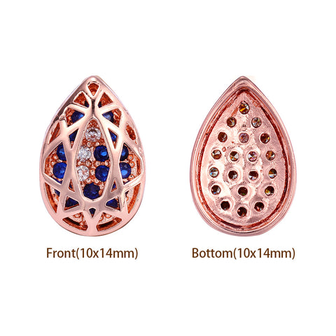 Drop Shape Rose Gold Plated High-Quality Sew-on Alloy Charms Inlaid Cubic Zirconia