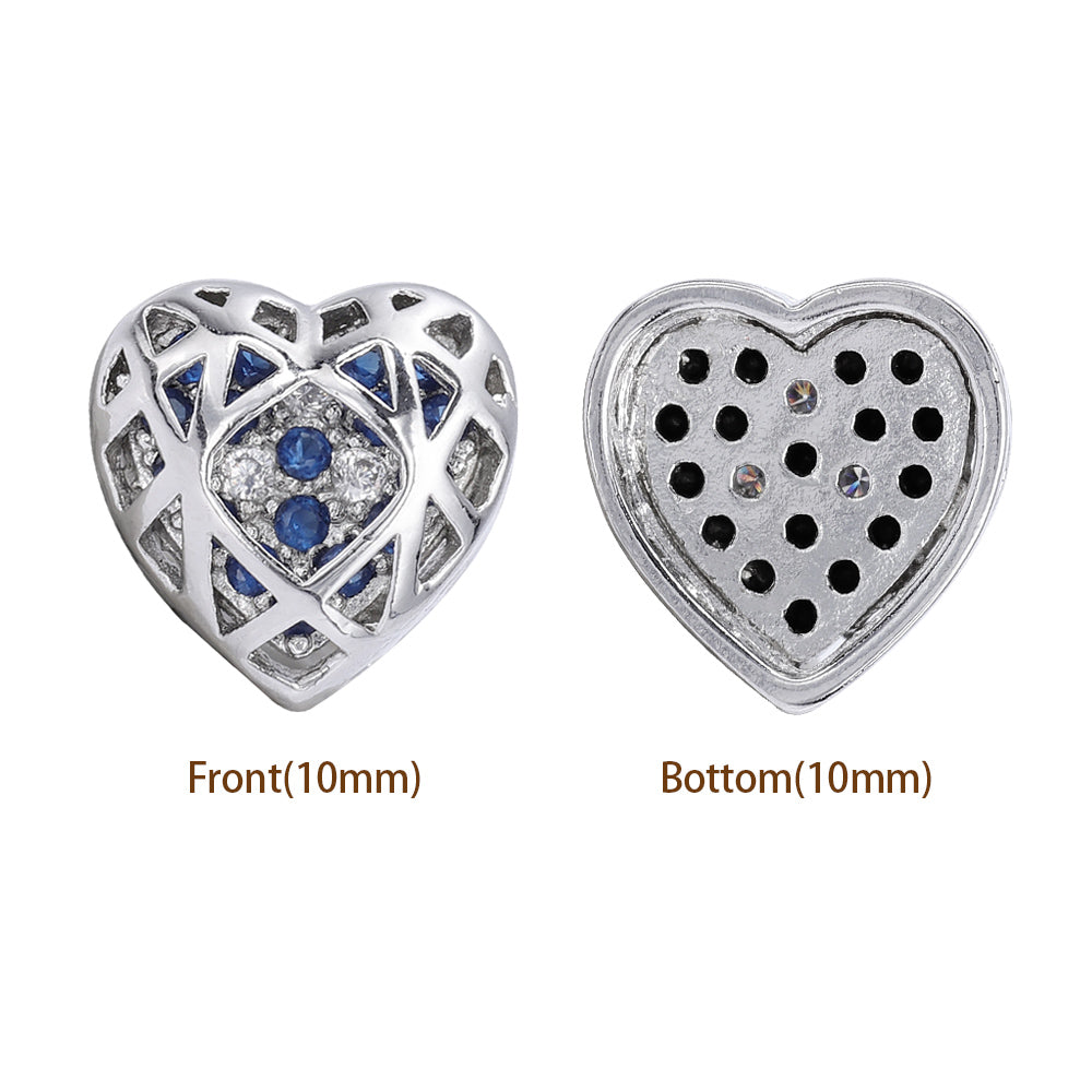 Heart Shape Imitation Rhodium Plated High-Quality Sew-on Alloy Charms Inlaid Cubic Zirconia WholesaleRhinestone