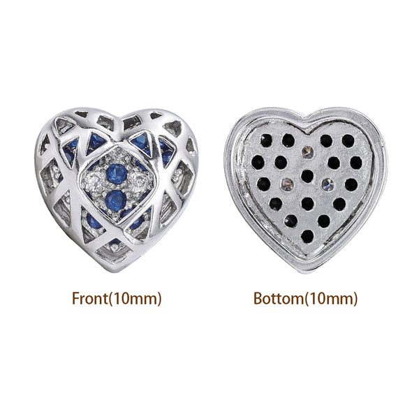 Heart Shape Imitation Rhodium Plated High-Quality Sew-on Alloy Charms Inlaid Cubic Zirconia WholesaleRhinestone
