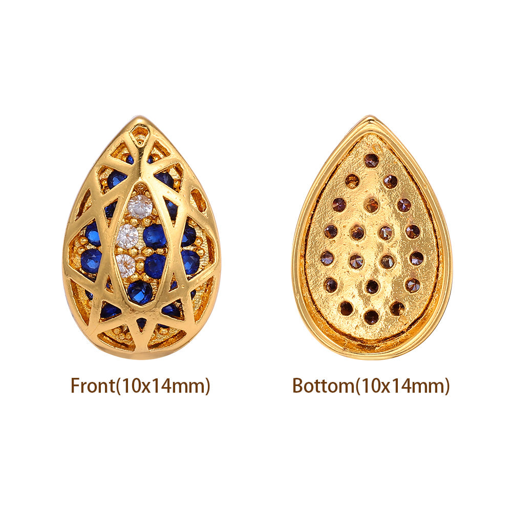 Drop Shape Golden Plated High-Quality Sew-on Alloy Charms Inlaid Cubic Zirconia