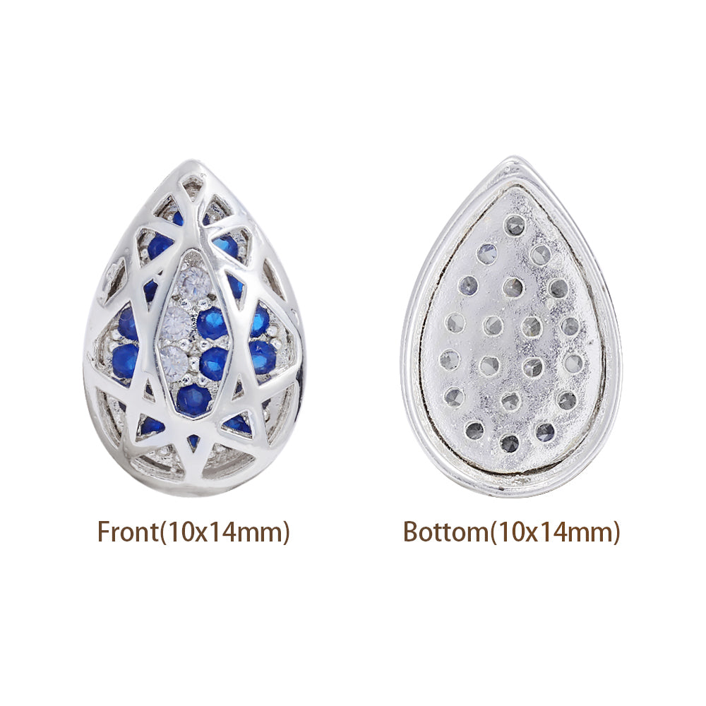 Drop Shape Silver Plated High-Quality Sew-on Alloy Charms Inlaid Cubic Zirconia
