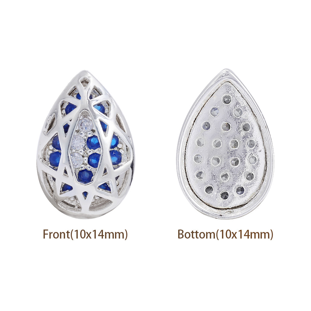 Drop Shape Silver Plated High-Quality Sew-on Alloy Charms Inlaid Cubic Zirconia WholesaleRhinestone