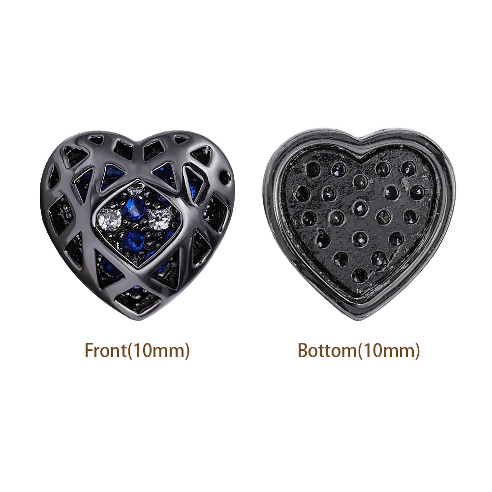 Heart Shape Hematite Plated High-Quality Sew-on Alloy Charms Inlaid Cubic Zirconia