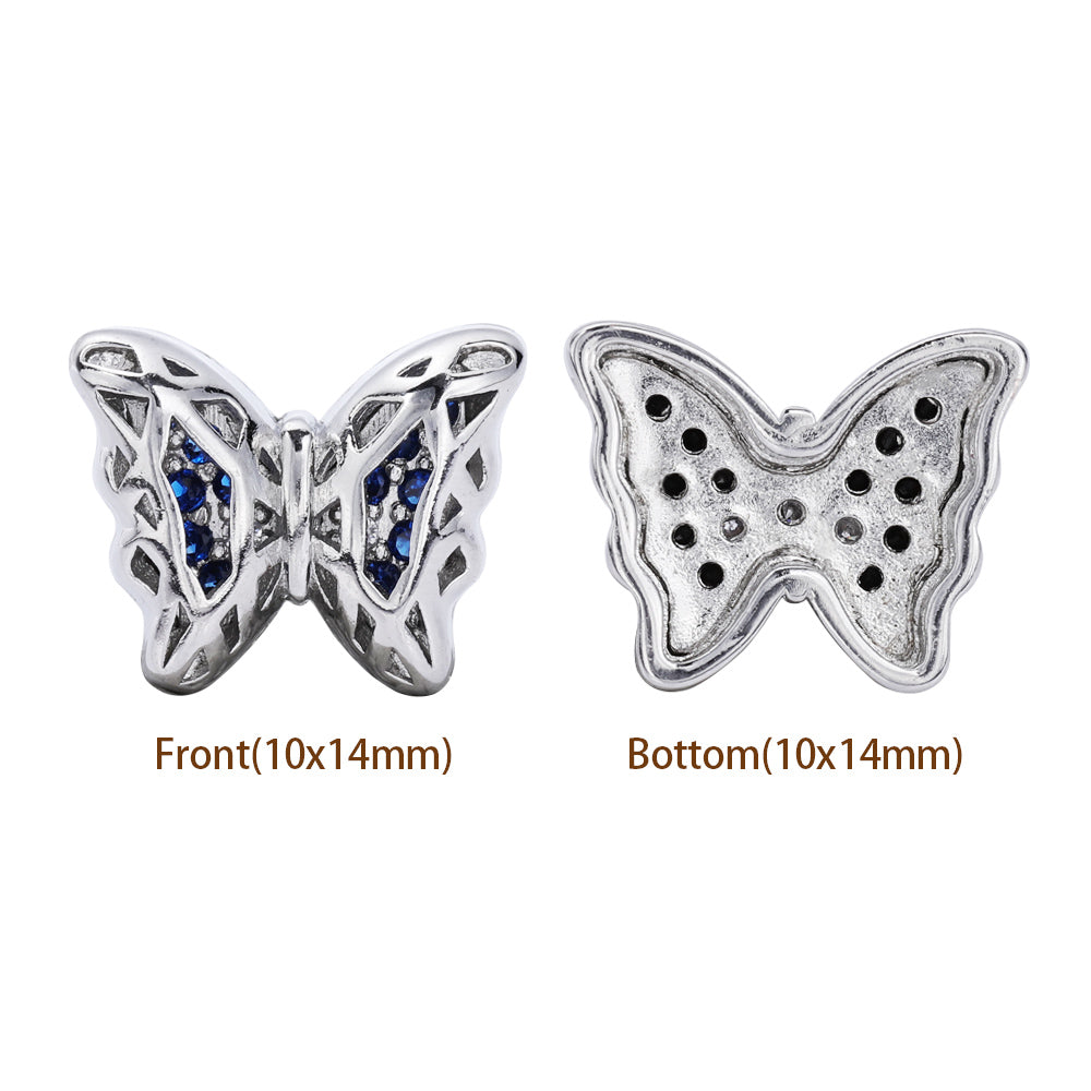 Mixed Colors Butterfly Shape Imitation Rhodium Plated High-Quality Sew-on Alloy Charms Inlaid Cubic Zirconia WholesaleRhinestone