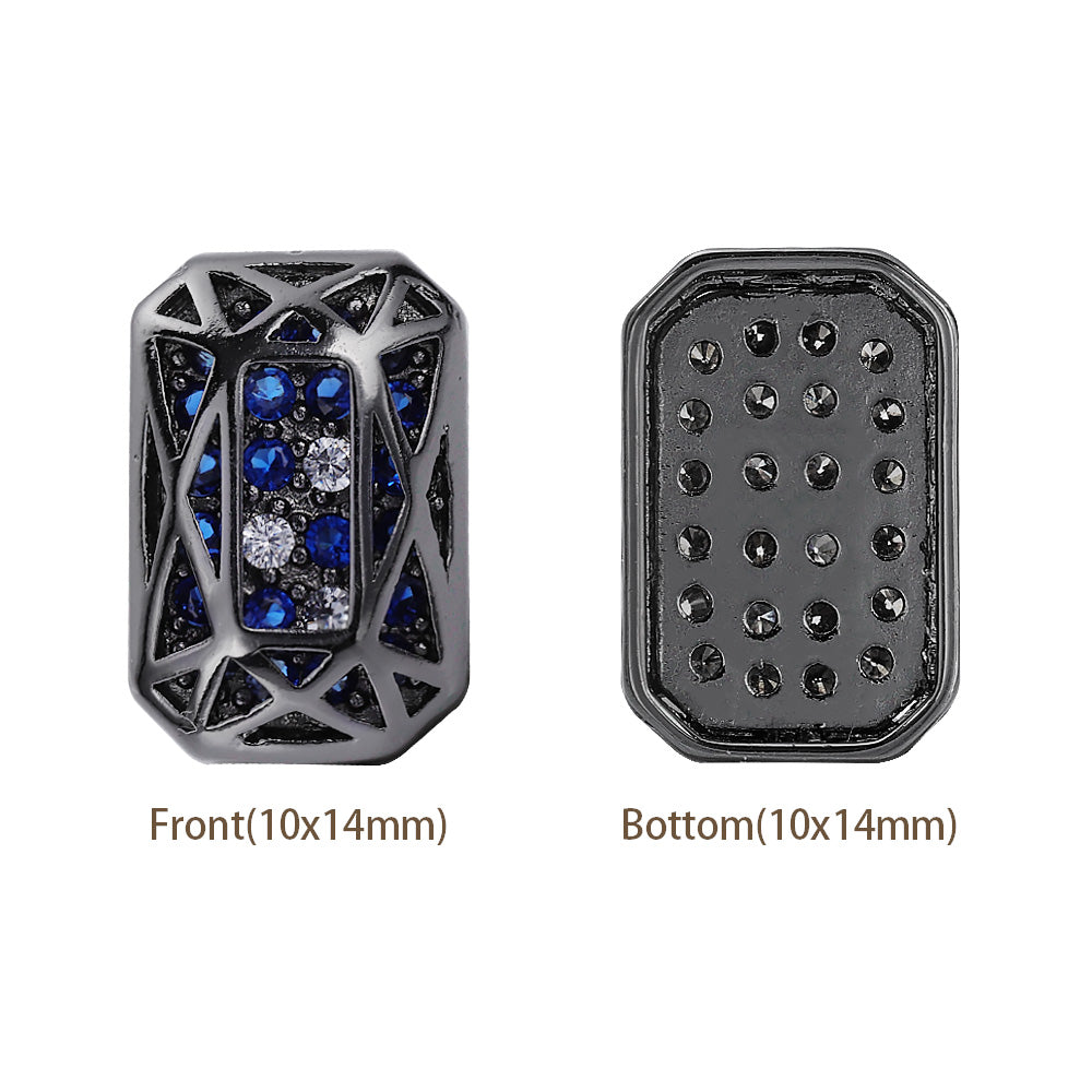 Octagon Shape Hematite Plated High-Quality Sew-on Alloy Charms Inlaid Cubic Zirconia WholesaleRhinestone