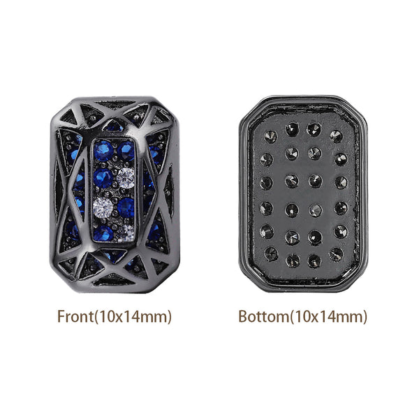 Octagon Shape Hematite Plated High-Quality Sew-on Alloy Charms Inlaid Cubic Zirconia WholesaleRhinestone