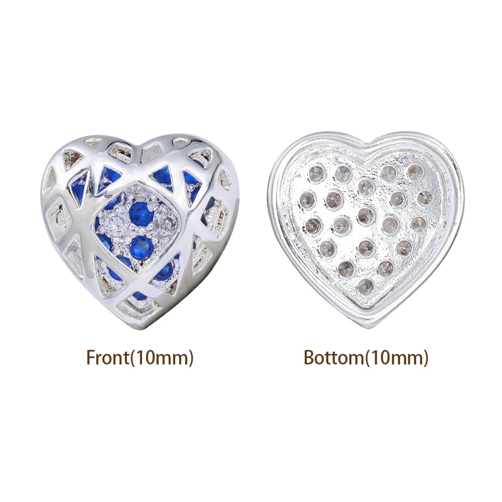 Heart Shape Silver Plated High-Quality Sew-on Alloy Charms Inlaid Cubic Zirconia